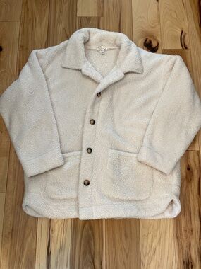 Oversized Teddy Sherpa Jacket Cream Cozy Button Front Coat Women’s Large